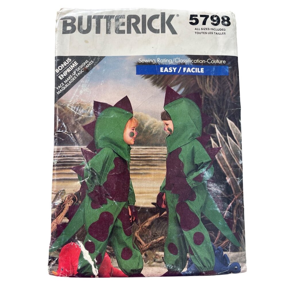 Butterick 5798 Sewing Pattern Size XS-L Barney Dinosaur Costume CUT